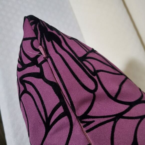Purple Black Velvet Flowers Throw Pillow - Picture 4 of 7